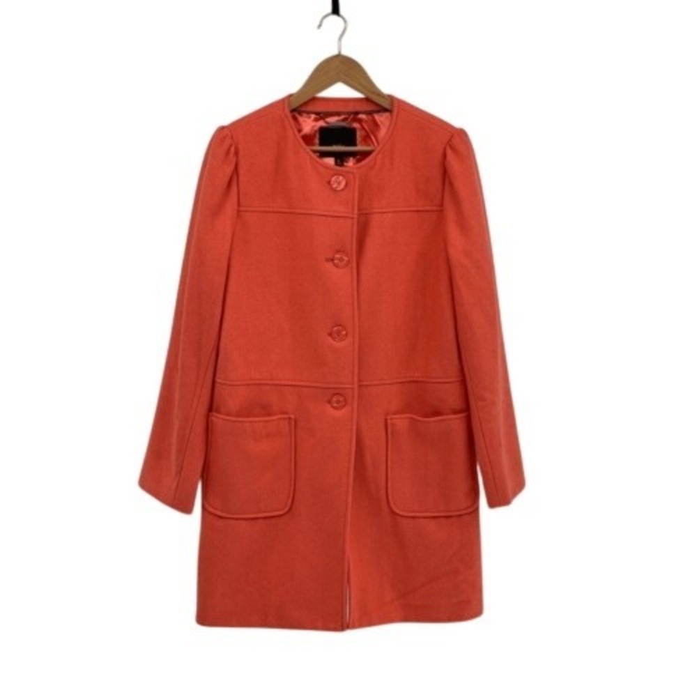 Mossimo Wool Coat Jacket Women Size Large Orange Coral Peacoat‎ Collarless